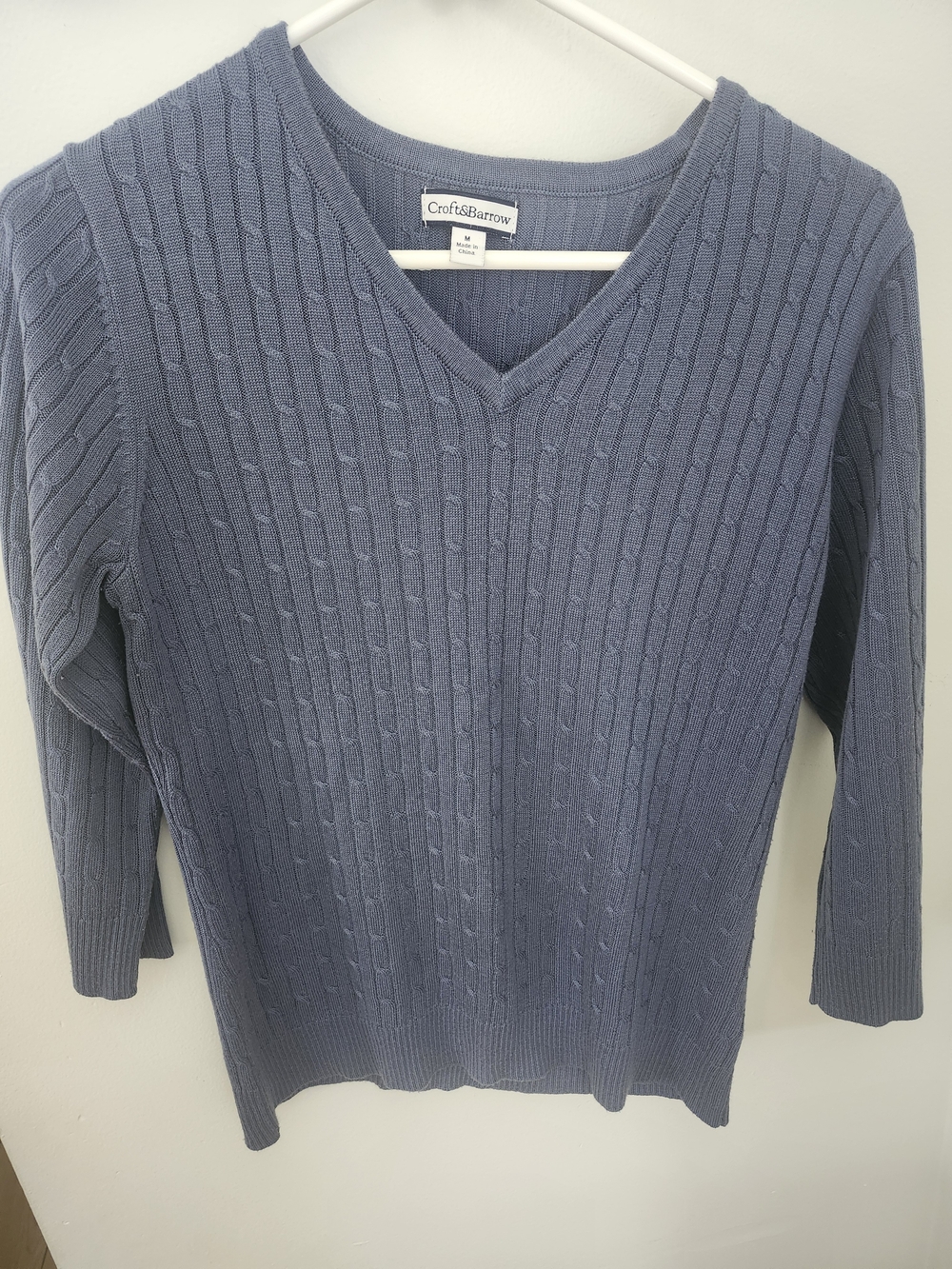 croft & barrow Slate Blue Cable-Knit V-Neck Sweater